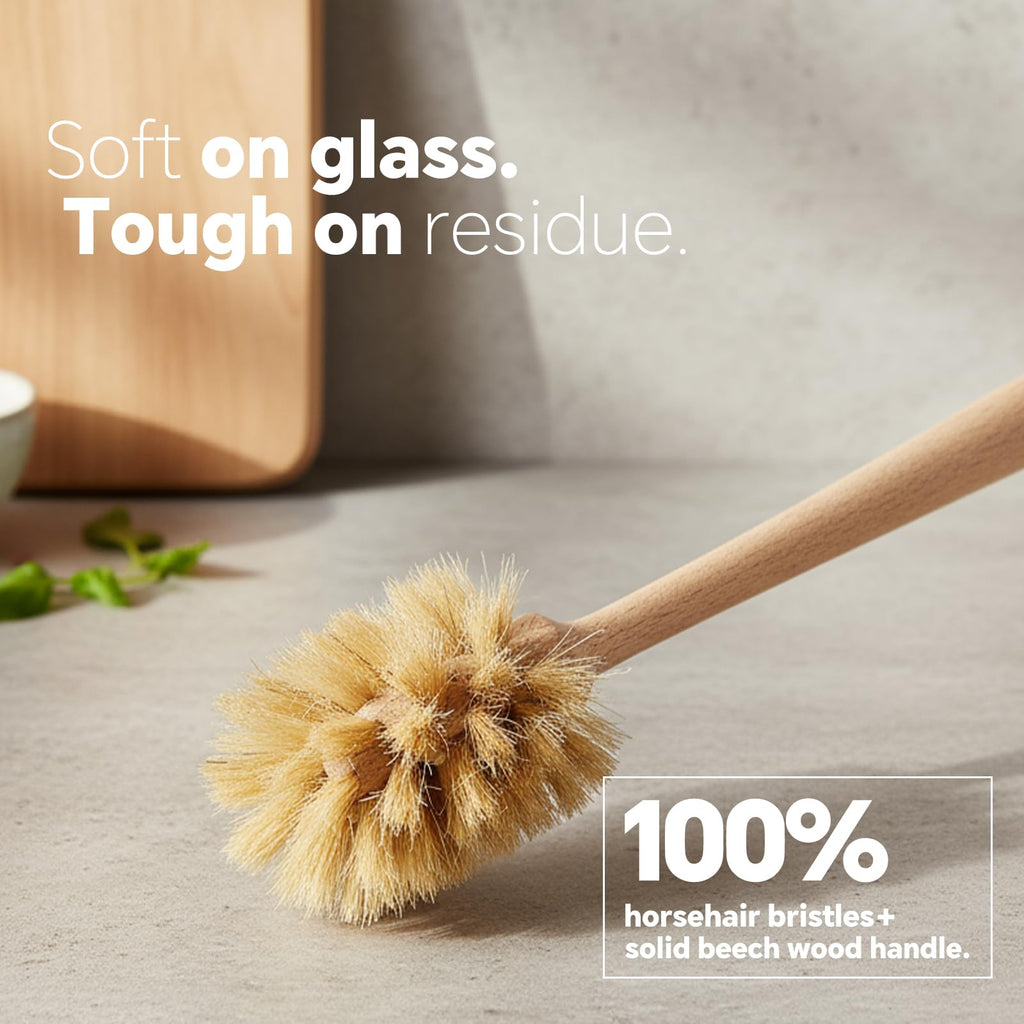 MI BRUSHAX Wooden Dish Brush - Round Kitchen Scrub Brush for Pots, Pans & Cast Iron Skillets - Heavy Duty Vegetable Scrubber & Sink Cleaner (Natural Beech)