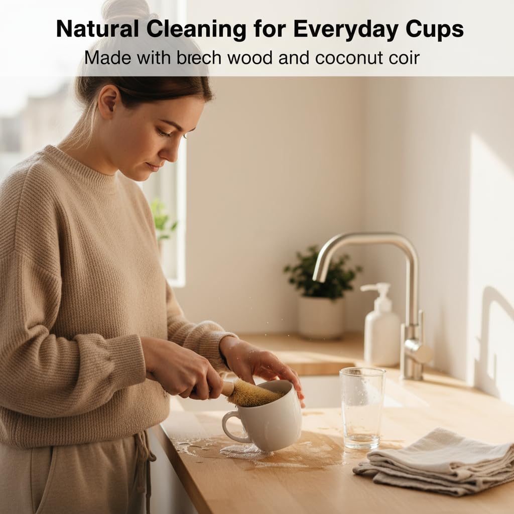 MI BRUSHAX Bottle Brush Cleaner,Long Beech Wood Handle Non-Scratch,L-Shape for Cleaning Coffee Cups,Mason,Thermos,Glass Bottle,Beer Bottles,Wine Bottles,Baby Bottle-4 Pack