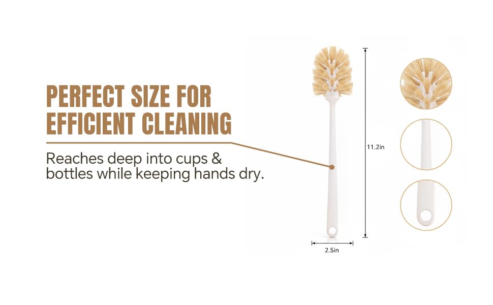 MI BRUSHAX Plastic Bottle Brush with Tapered Ponytail Head – Soft Non-Scratch Brush for Glassware, Vases and Decanters