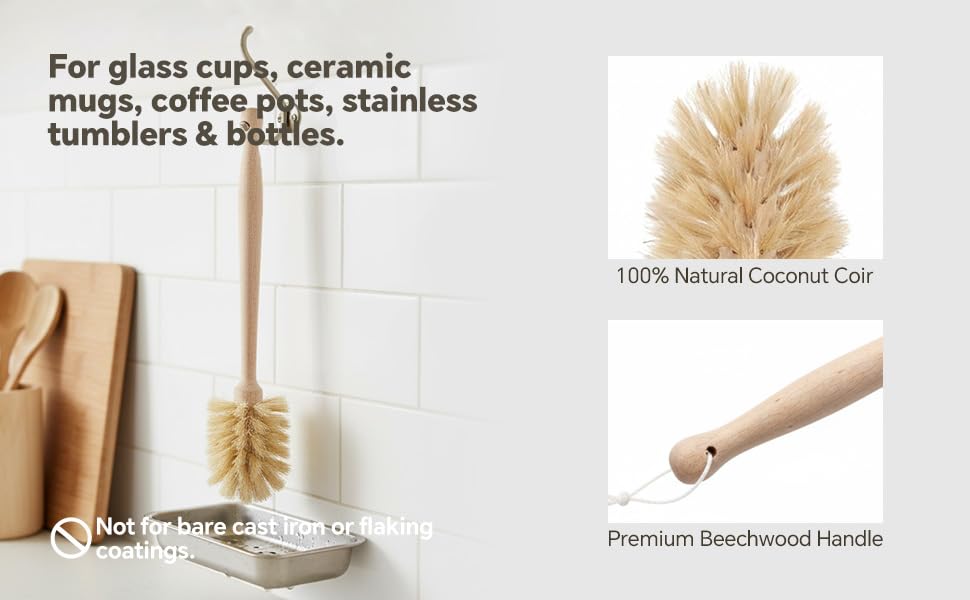 MI BRUSHAX Wooden Dish Brush - Round Kitchen Scrub Brush for Pots, Pans & Cast Iron Skillets - Heavy Duty Vegetable Scrubber & Sink Cleaner (Natural Beech)